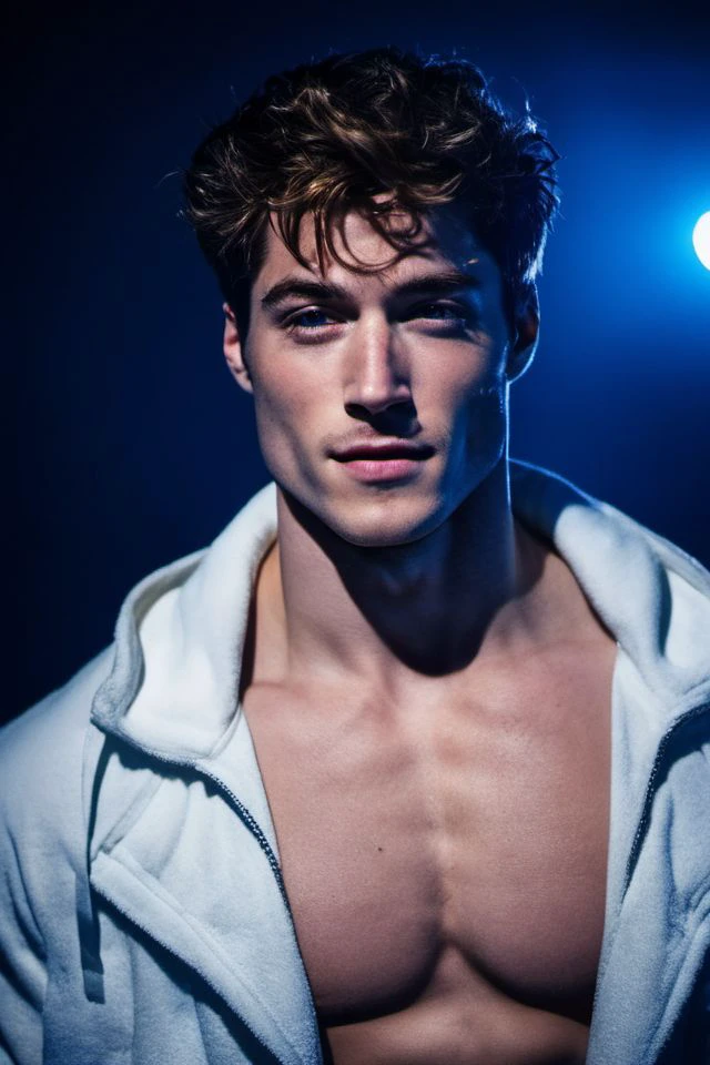 Ezra Miller a man <lora:Froy-Gutierrez_Ezra-Miller:0.8>, realistic photo in a worn ((white tracksuit)), ((light bokeh)), intricate, (steel metal [rust]), elegant, sharp focus, photo by greg rutkowski, soft lighting, vibrant colors, (masterpiece), ((streets)), (detailed face), looking at viewer, light smile, night, walking towards viewer, cinematic lighting, beautiful lighting, cinematic lighting, (hazy filter, film grain:1.2)