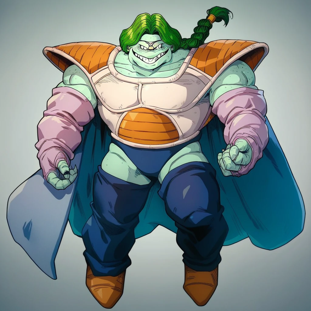 score_9, score_8_up, score_7_up BREAK Zarbon, monster, alien, muscular male, 1boy, blue skin, green hair, braid, armor, gloves, cape, jewelry, yellow eyes, teeth, smile, reptilian scales, large pectorals BREAK arms down, looking at viewer