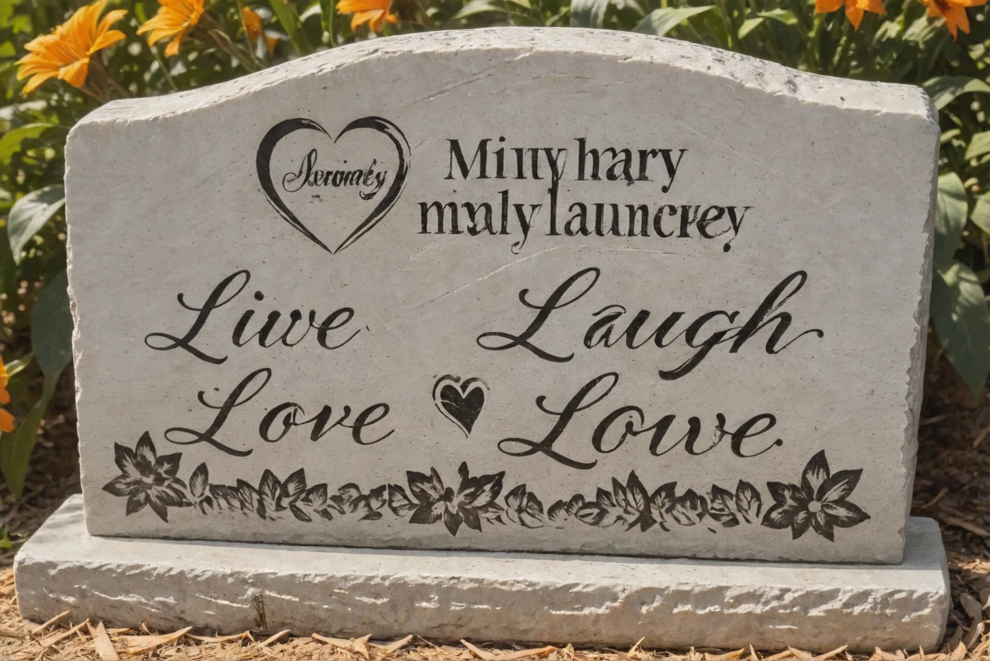 "live laugh love" grave stone<lora:livelaughlove:1>