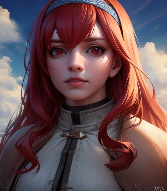 Eris Greyrat, Red eyes, Adventurer's clothes, Headband,
Field, Clouds, Blue atmosphere, Vegetation,
Realistic, Soft graphics, Best quality, HDR, intricate, highly detailed, 8k, Trending on artstation,
<lora:Gabachek_Eris_Greyrat-01:0.7>