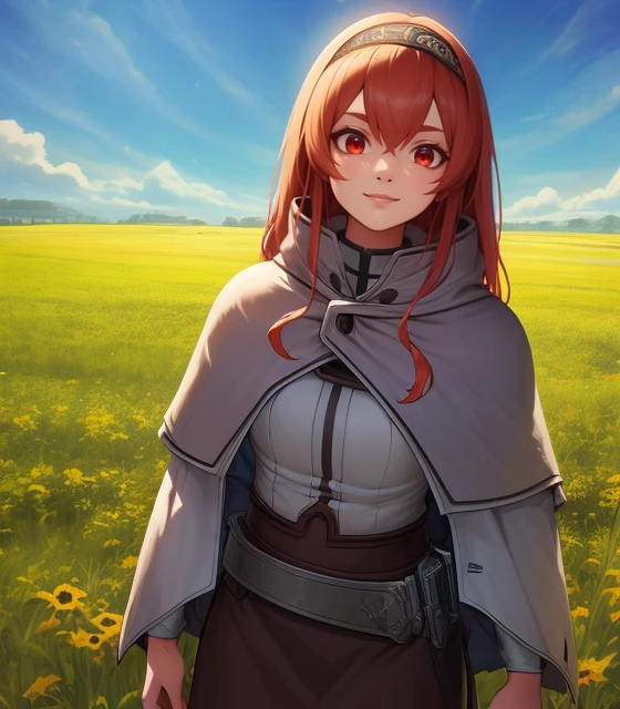 Cowboy shot, Eris Greyrat, Red eyes, Adventurer's clothes, Headband, A little smile,
(Standing pose:0.7), Blue atmosphere, Field,
HDR, highly detailed face and eyes, Masterpiece, Best quality, intricate, highly detailed, 8k, Trending on artstation, (Anime style:0.4),
<lora:Gabachek_Eris_Greyrat-01:0.7>