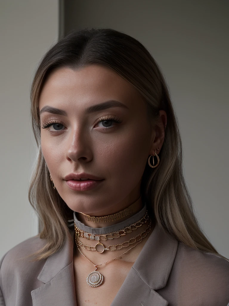 Realistic photo of a beautiful c0r1nn4k woman,1girl, solo, long hair, looking at viewer, smile, blue eyes, blonde hair, jewelry, closed mouth, choker, necklace, lips, grey eyes, eyelashes, portrait, realistic, professional Photography, Photorealistic, detailed, RAW, analog, sharp focus, 8k, HD, DSLR, high quality, Fujifilm XT3, film grain, award winning, masterpiece<lora:c0r1nn4k:1.0>