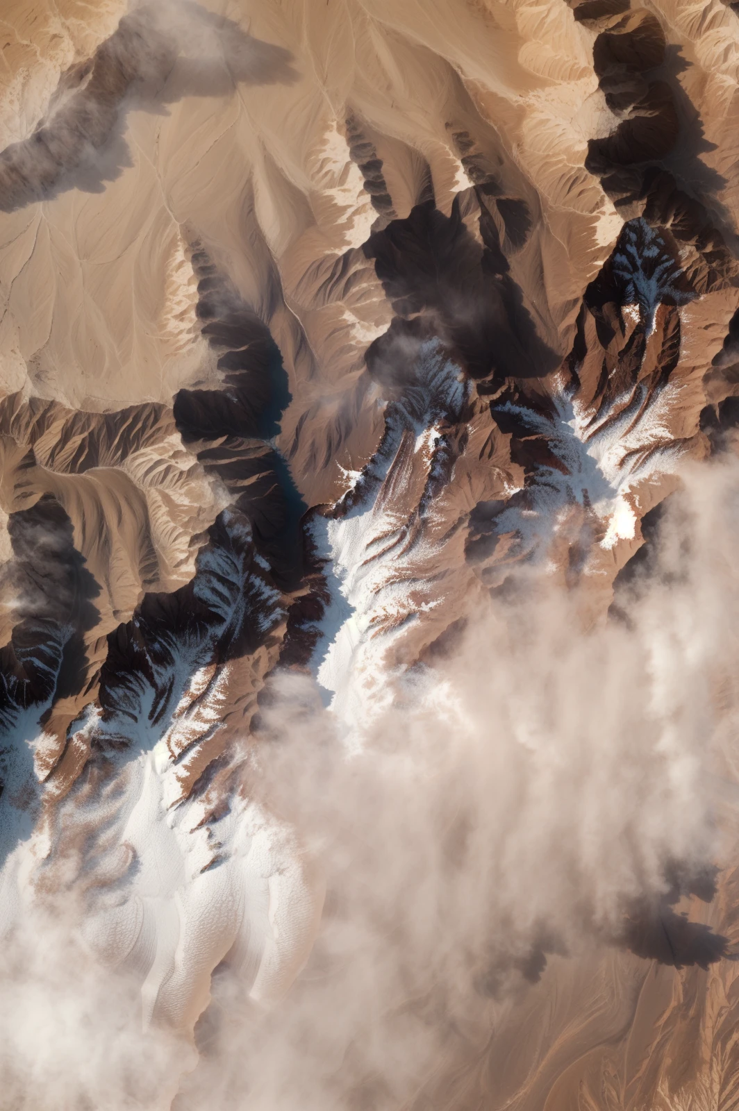 nasa3sat, satellite photograph, mountains, dessert, dust and haze