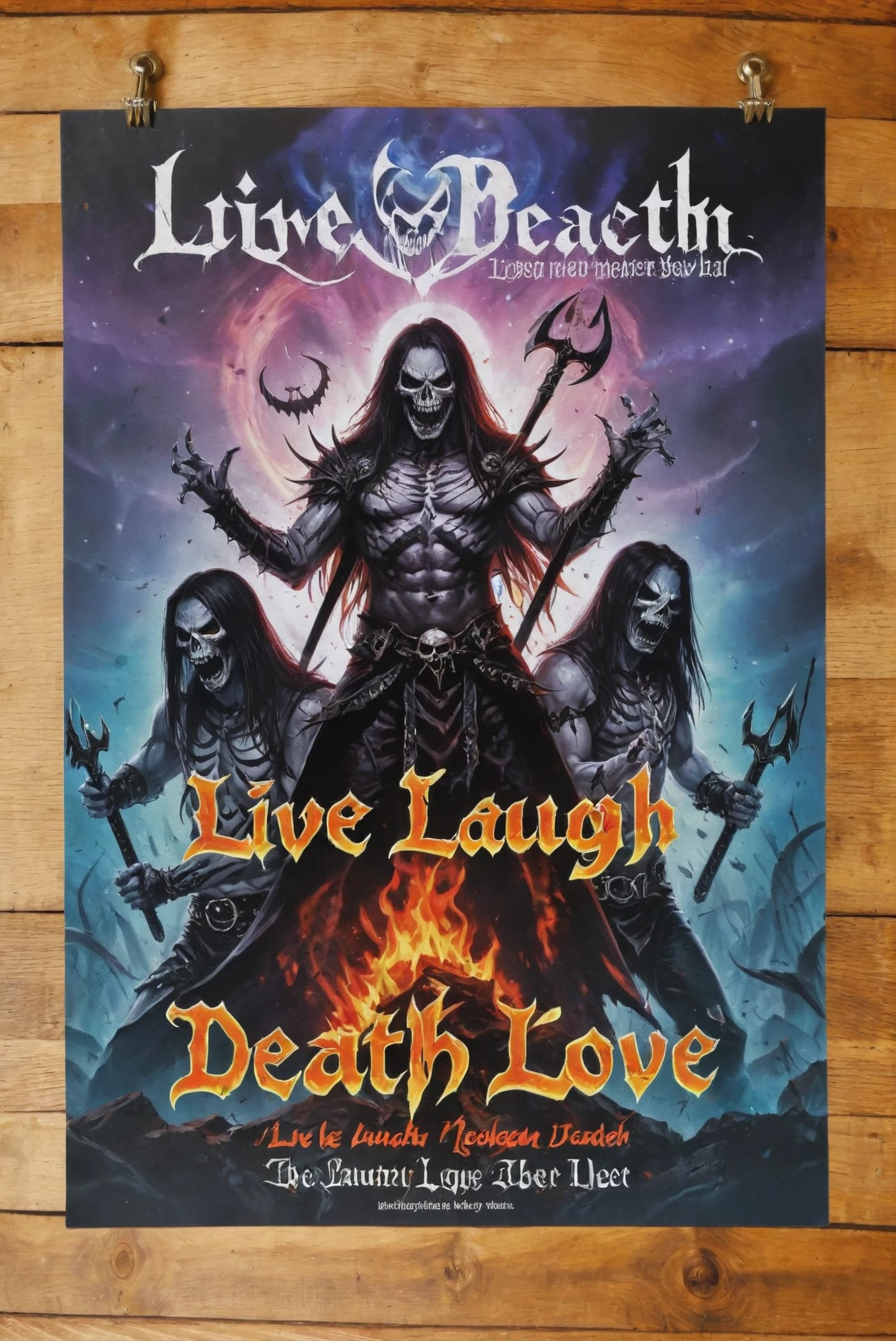 "live laugh love" death metal band poster<lora:EnvyLiveLaughLoveXL01:1>