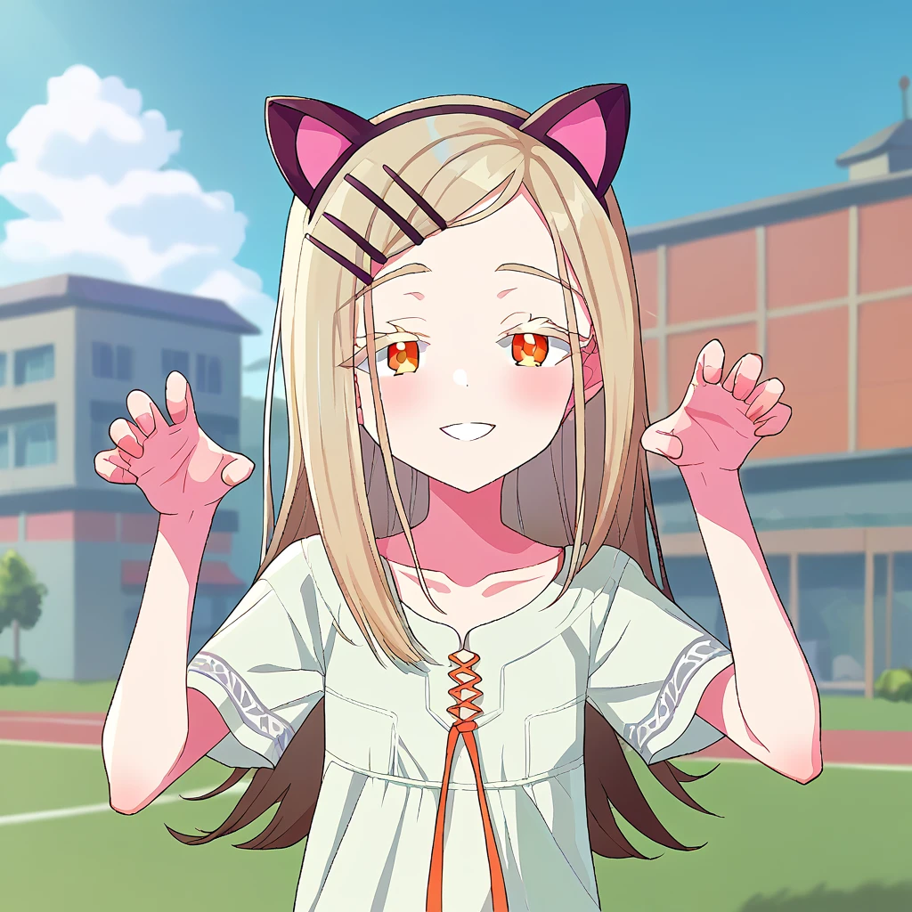 score_9, score_8_up, score_7_up,source anime, BREAK, 1girl, shinosawa_hiro, light smile, clear sky, outdoors, ribbon, fake animal ears, fake tail, paw pose,
<lora:gakuen_idolmaster_pony_v2:1>