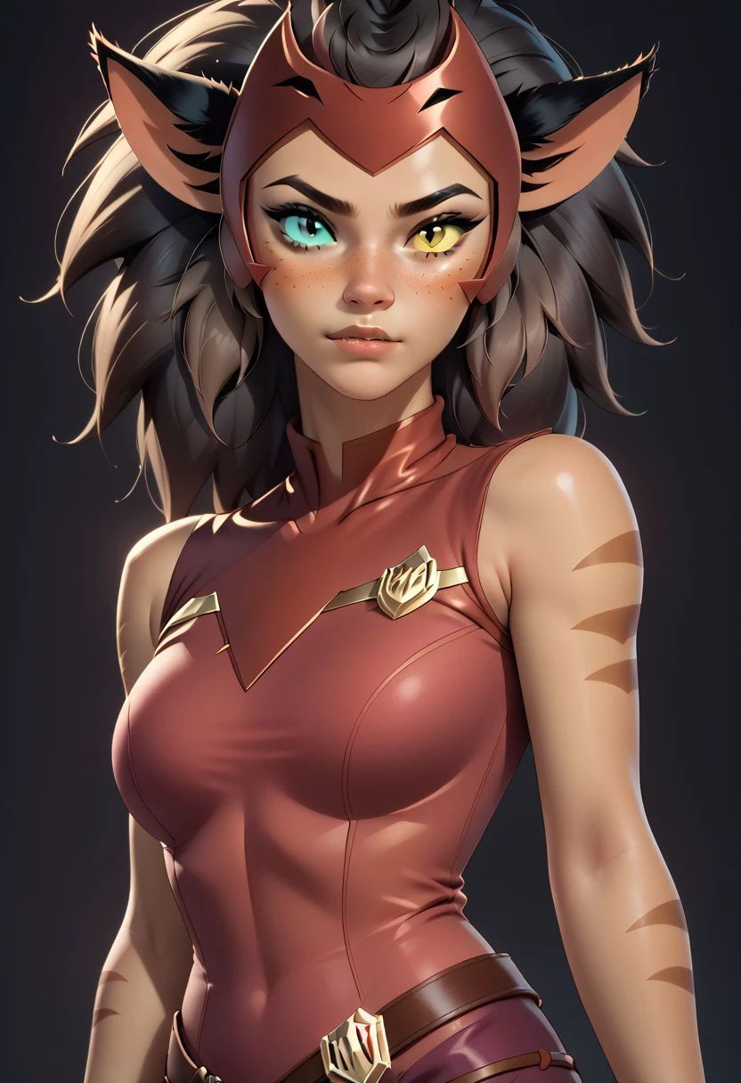 score_9, score_8_up, score_7_up, score_6_up, score_5_up, score_4_up score_9,score_8_up, digital art, realistic 3D illustration, 
BREAK, 
Catra_Shera, solo, 1girl, catra, heterochromia, colored sclera, sleeveless, bare shoulders,
BREAK, 
upper body, 
(head tilt, portrait:1.2), 
subsurface scattering, soft lighting, contemplative expression, dark background, subtle makeup, high-resolution, detailed texture, emotional depth, dramatic mood, serene atmosphere, cinematic lighting. perfectly round breasts, big breasts, firm breasts, SkinHairDetail, eye contact, looking at viewer, cowboy shot,