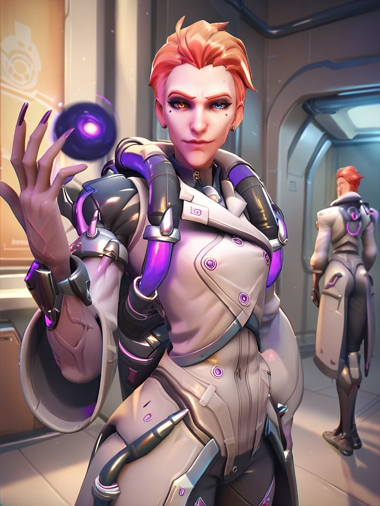 score_9, score_8_up, score_7_up,score_6_up, 2.5d, highly detailed,1girl, solo focus, full bodyshot, moiraow2, moira (overwatch) , heterochromia, purple arm, wearing a labcoat, in a lab <lora:MoiraOW2-000035:.8>