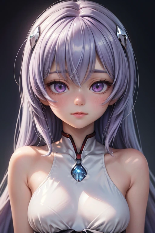 (best quality,4k,8k,highres,masterpiece:1.2),ultra-detailed,(realistic,photorealistic,photo-realistic:1.37),beautiful detailed eyes,beautiful detailed lips,extremely detailed eyes and face,longeyelashes,portraits,studio lighting,physically-based rendering,Ayanami Rei,charming,calm expression,pale skin,purple hair,shoulder-length hair,white and blue ,mysterious background,subtle color palette,luminous lighting,dreamlike atmosphere,ethereal beauty,slight smile,peaceful gaze,delicate features,gentle yet strong,subtle emotions,subtle color grading,soft focus,subtle shadows