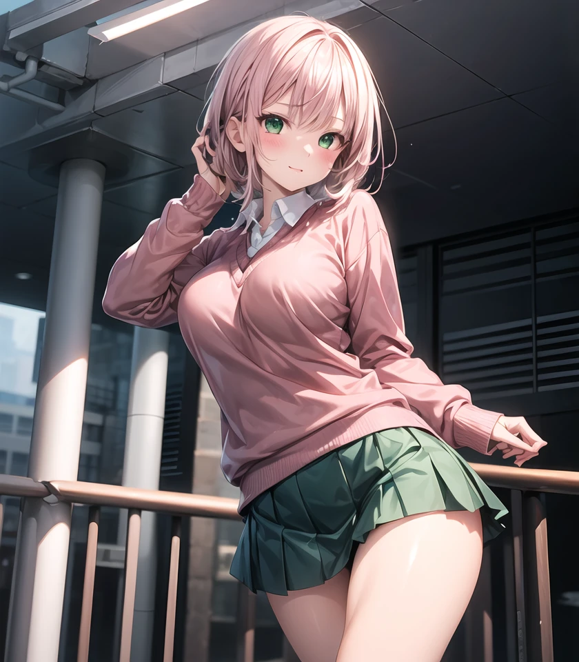 (super fine illustraiton:1.2),,best quality,ultra detailed, radiosity,professional lighting, physically-based rendering,1 girl,anime style,
<lora:school_uniformsweater_and_mini_skirt:0.3>,school uniform,(pink sweater),(green miniskirt),
<lora:add_detail:0.5>