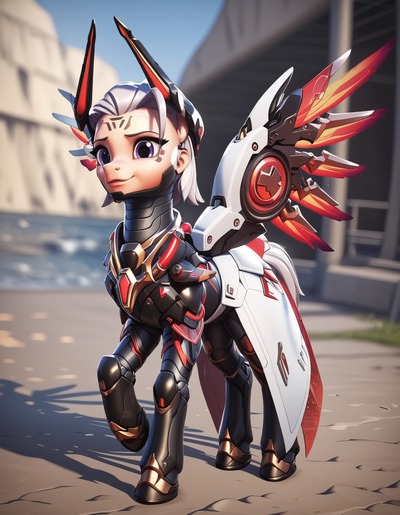 score_9, score_8_up, score_7_up, score_6_up, score_5_up, score_4_up,  
mercy,expressive, full body, pony, feral, cute, beautiful, pretty,armor, glowing wings,halo,(at a waterfall, sea:1.4), highly detailed, intricate details, digital art, perfect anatomy, perfect proportions, 4k,  (dynamic pose:1.1),