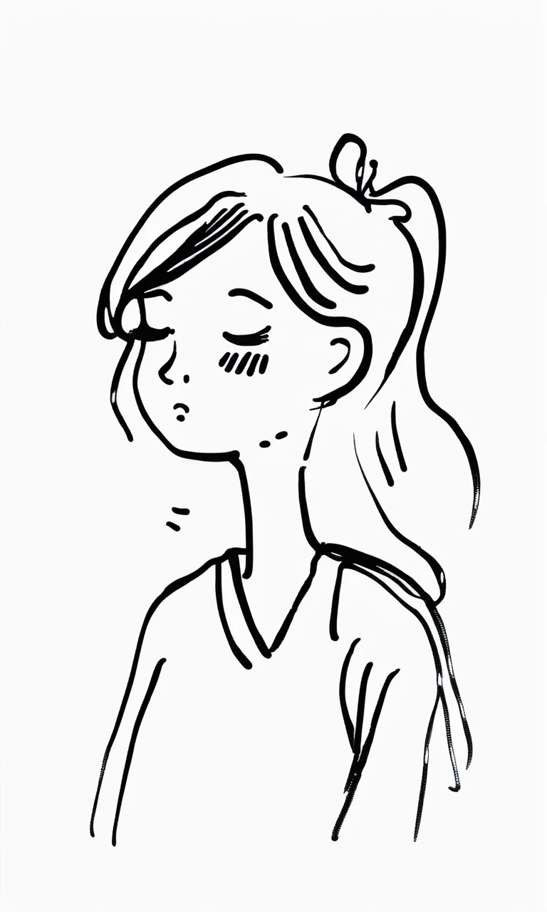doodle line art, hand-drawn, 1girl, closed eyes, upper body, medium hair, ((masterpiece)), ((best quality)), 8k, <lora:DOODLE_XL:1>
