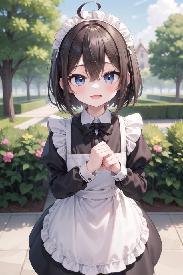 insanely detailed, absurdres, ultra-highres, ultra-detailed, best quality,
1girl, solo, nice hands, perfect hands
BREAK
(cleavage:-1.5),
(traditional maid:1.2),
apron, blush, bow, bowtie, frilled apron, frills, long sleeves, maid, maid apron, maid headdress, waist apron, white apron,
(maid costume, maid hair dress:1.3), long skirt
BREAK
happy smile, laugh, open mouth
BREAK
standing, cowboy shot, looking at viewer
BREAK
slender, kawaii, perfect symmetrical face, ultra cute girl, ultra cute face, ultra detailed eyes, ultra detailed hair, ultra cute, ultra beautiful
BREAK
fantasy world, garden of a castle, depth of field, ultra detailed background
BREAK
medium breasts
BREAK
black brown hair, black eyes, short bob cut, hair between eyes, ahoge