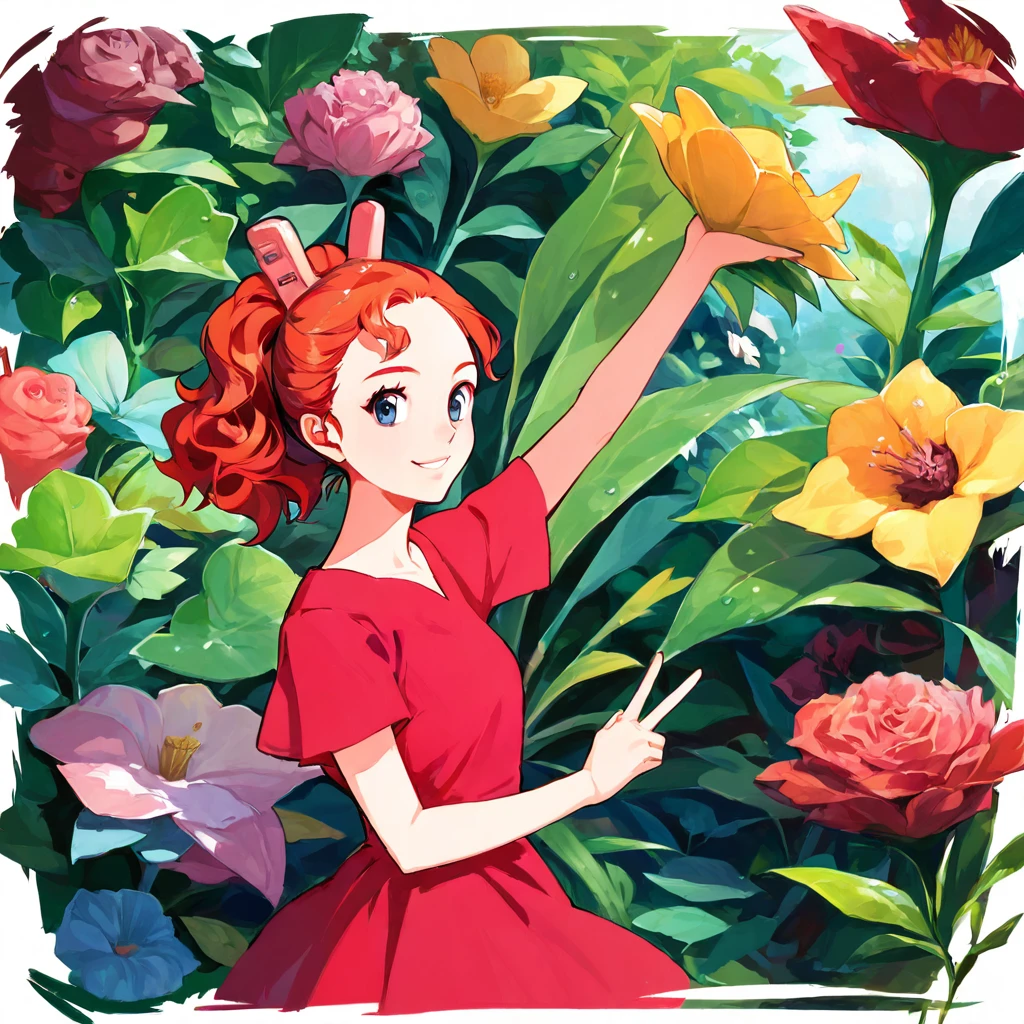 <lora:Arrietty-000012:1>,1girl,solo,arrietty,karigurashi no arrietty,minigirl,red dress,red hair,blue eyes,clothes pin,garden,arms up,v,looking at viewer,smile,, (score_9,score_8_up,score_7_up), anime style, beautiful detailed skin, beautiful eyes, detailed face, best quality, high quality,