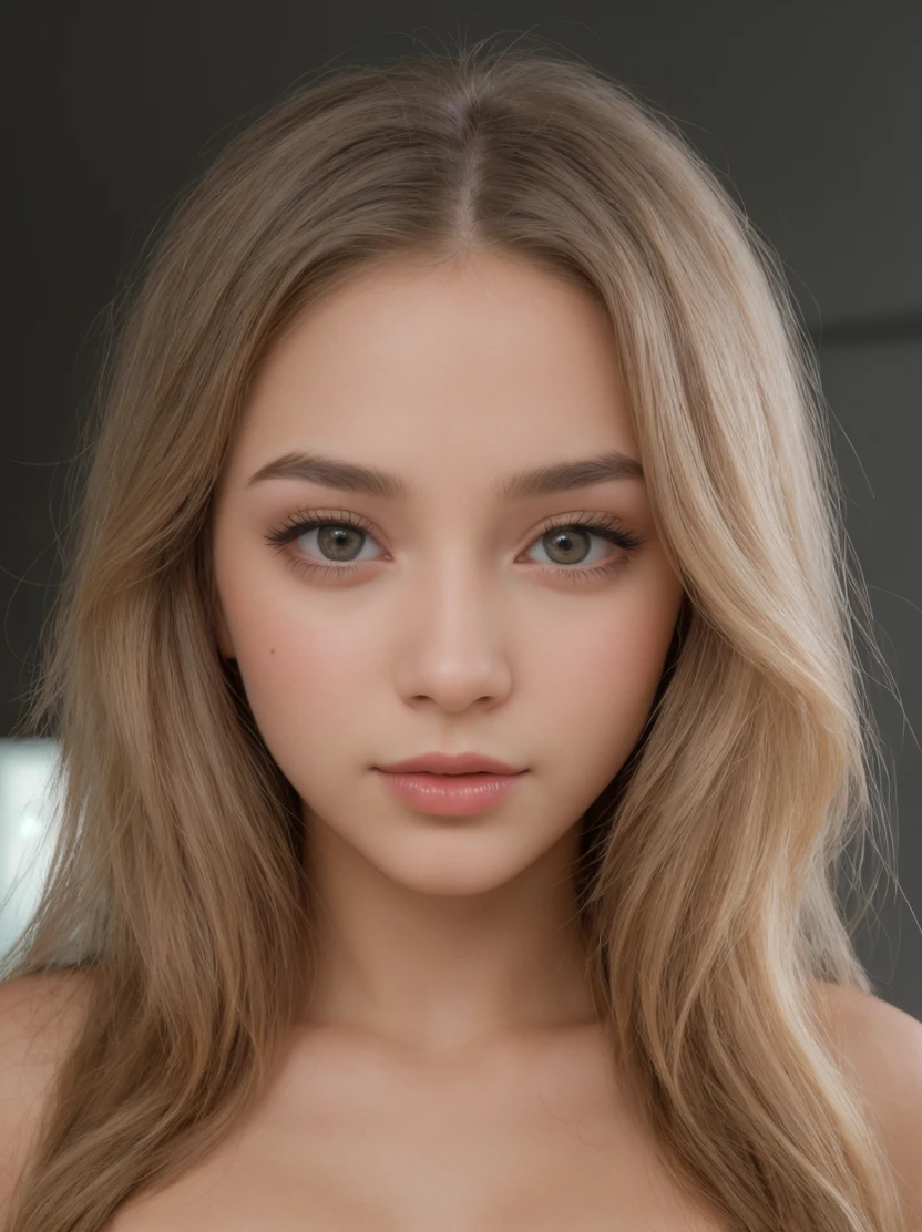 Blond hair, 18y/o girl, brown color-eyes, pale skin tone, beautiful face, just woke up