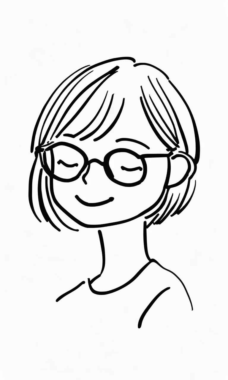 doodle line art, 1girl, greyscale, solo, glasses, smile, short hair, upper body, closed mouth, white background, shirt, closed eyes, hair ornament, cropped torso, short sleeves, ((masterpiece)), ((best quality)), 8k, <lora:DOODLE_XL:0.8>