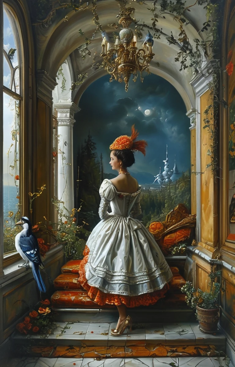 masterpiece,best quality,<lora:tbh129-sdxl:0.7>,indoor,illustration,oil painting,style of Michael Cheval,