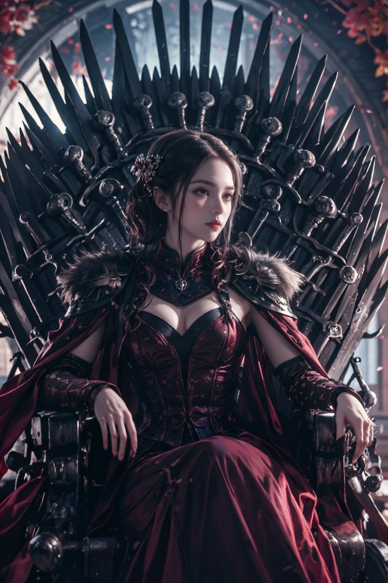 a glowing purple-colored triangle,1plum blossom,(masterpiece, top quality, best quality, official art, beautiful and aesthetic:1.2),realistic,(ultra-detailed, best shadow),cinematic film still,
xuer Iron Throne,<lora:~Q? gCn8 s^xuer Iron Throne:0.6>,