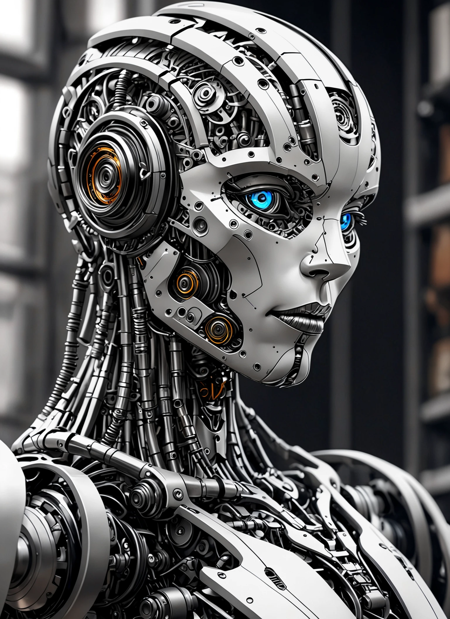 High detail UHD pen and ink art, (Beautiful robot boy:1.2), Perfect composition, Intricate machinery, Precise lines, (Sleek metallic surfaces:1.3), Elaborate design, Detailed structure, (Robotic features:1.2), Crazy octane rendering, Hyper-realistic shadows, Dynamic contrast, Detailed gears and joints, Captured with a high-definition camera and lens for 8k art photography, Perfect lighting, Trending on ArtStation