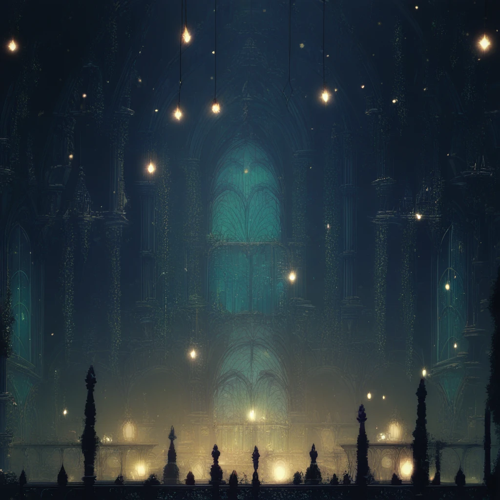 (((beautiful, high quality))), score_9, score_8_up, score_7_up, HK scenery, aerial perspective, particles, green castle, inroom, lanterns, windows, dark background