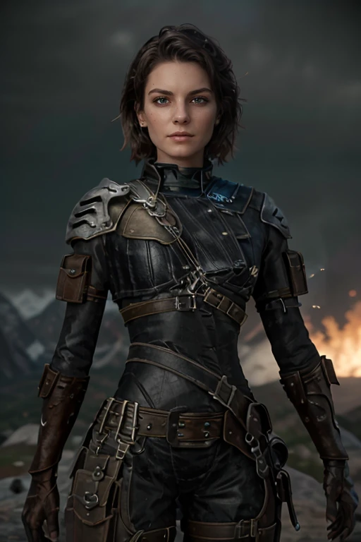 skswoman, sexy smile, thigh up, cute pose, auburn short hair, saturated, Photo raw, realistic painting, masterpiece, award winning photography, lighting, perfect composition, high detail, hyper realistic, dramatic lighting, epic, simple dark background <lora:Bo-KatanV2:0.9> <lora:ReaLora:0.4>