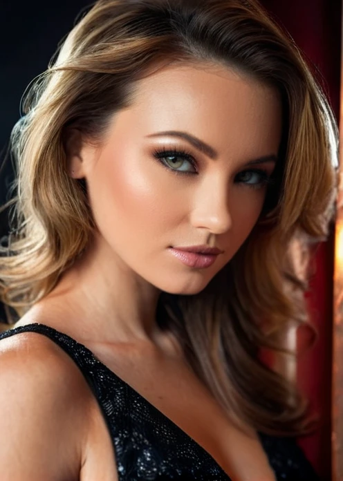 A captivating masterpiece of an woman, (((half body))), glamour, dramatic, studio lighting, looking at viewer, background blurred, 8k, <lora:MS_Kimberly_Phillips_V1_SDXL:0.8>