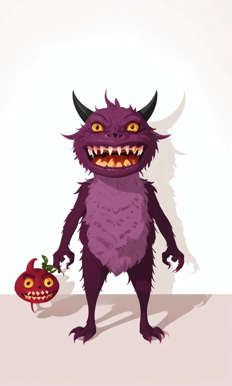 jypm, flat design, teeth, no humans, plant, sharp teeth, solo, horns, yellow eyes, standing, simple background, monster, <lora:fgbp:1>, ((masterpiece)), ((best quality)), 8k, high detailed, ultra-detailed,