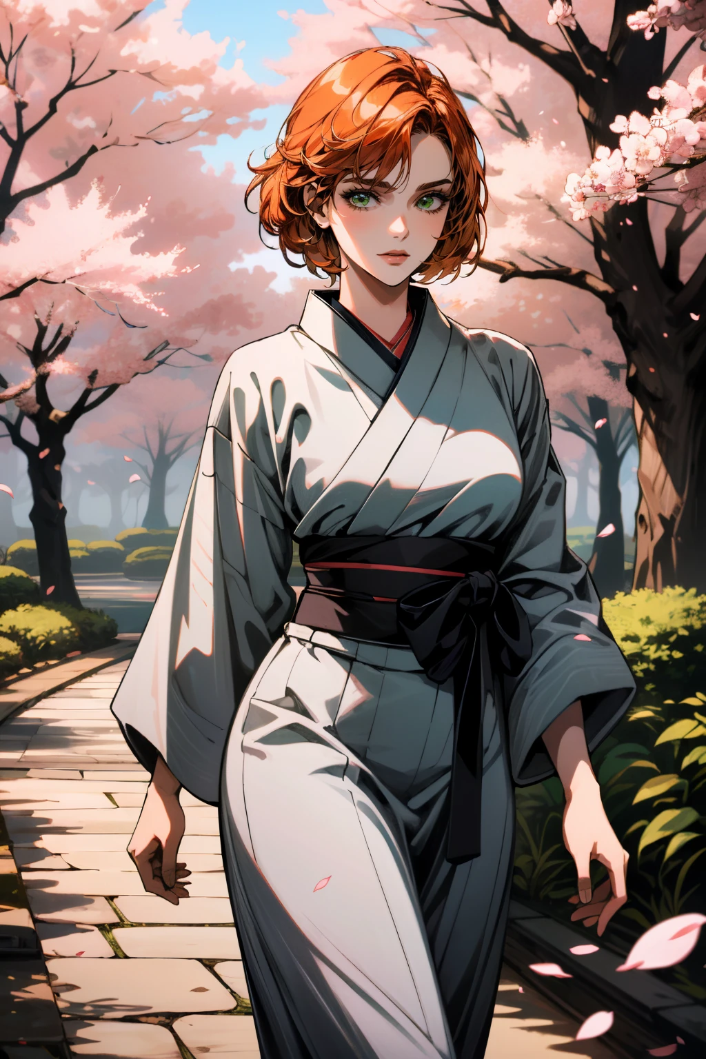 ((ultra detailed, masterpiece, absurdres))
<lora:MEFShepard:0.8>
MEFShepard, 1girl, orange hair, green eyes, walking in a serene Japanese park with cherry blossoms, yukata, and a hair ornament