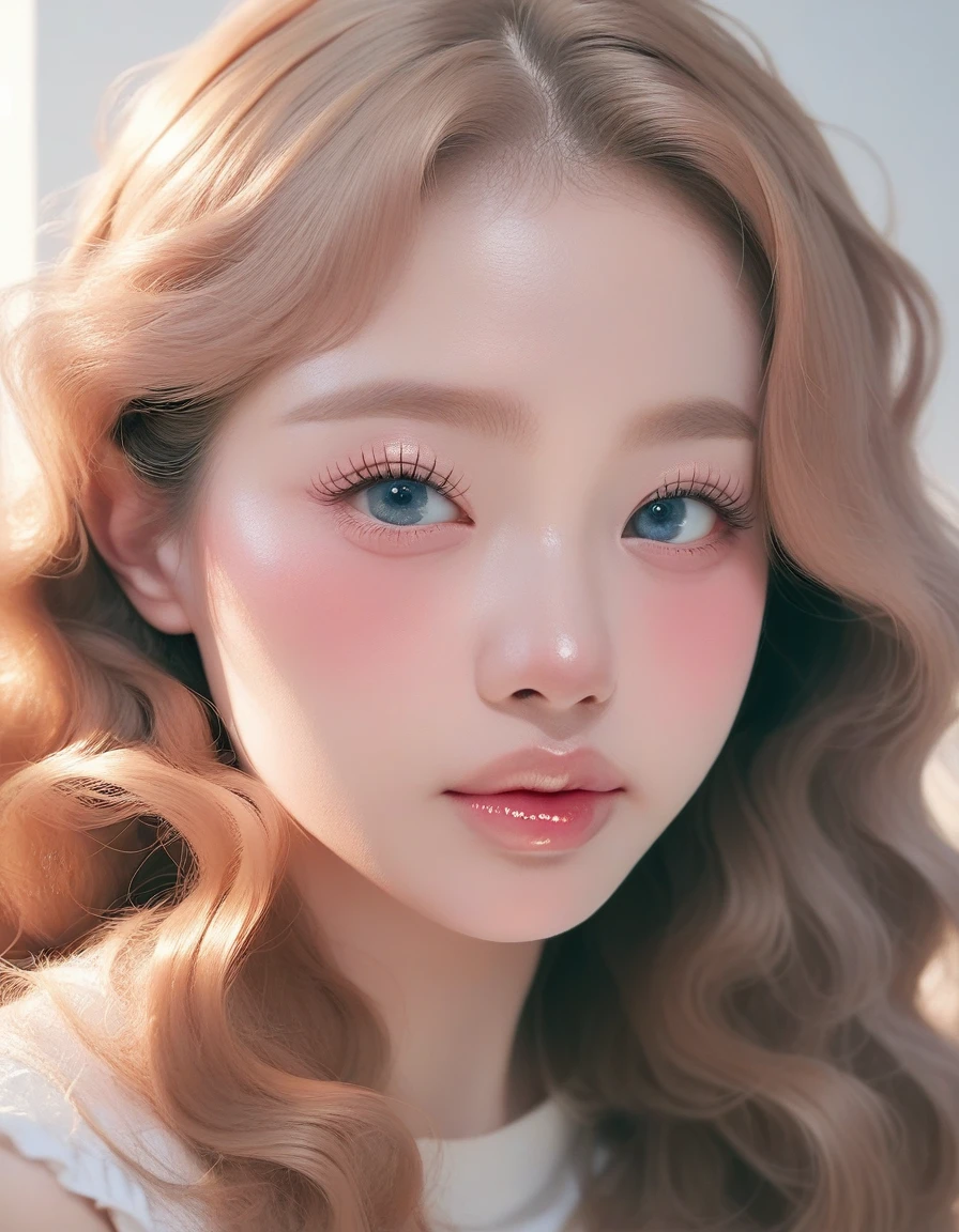 score_9, score_8_up, score_7_up, score_6_up, semi-realistic, face focus close up, a korean girl, welcoming, blue eyes, false eyelashes, glossy pink lips, gradient lips a, blush, light brown hair, wavy long hair
<lora:makeup_master_pony_v2:1>