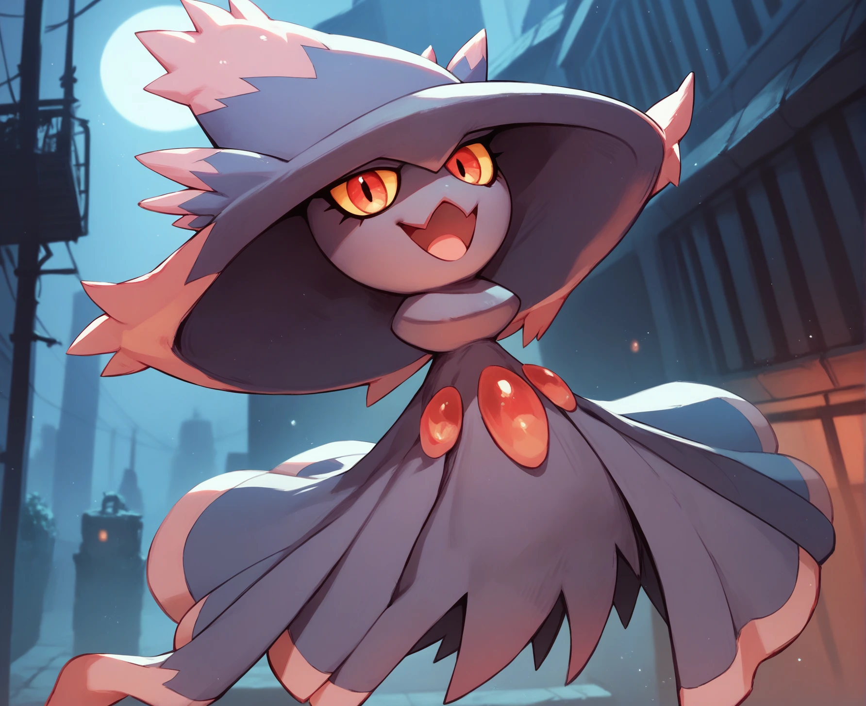 score_9, score_8_up, score_7_up, score_6_up, score_5_up, best quality, highres, darkness, night, BREAK
<lora:MismagiusPDXL:1>
1girl pokemon \(creature\), mismagius, solo, floating, open mouth, laughing, scowl, looking at viewer