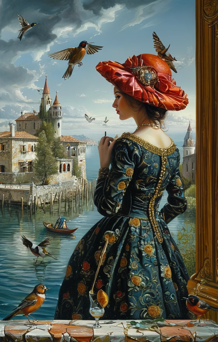 masterpiece,best quality,<lora:tbh129-sdxl:0.7>,indoor,illustration,oil painting,style of Michael Cheval,