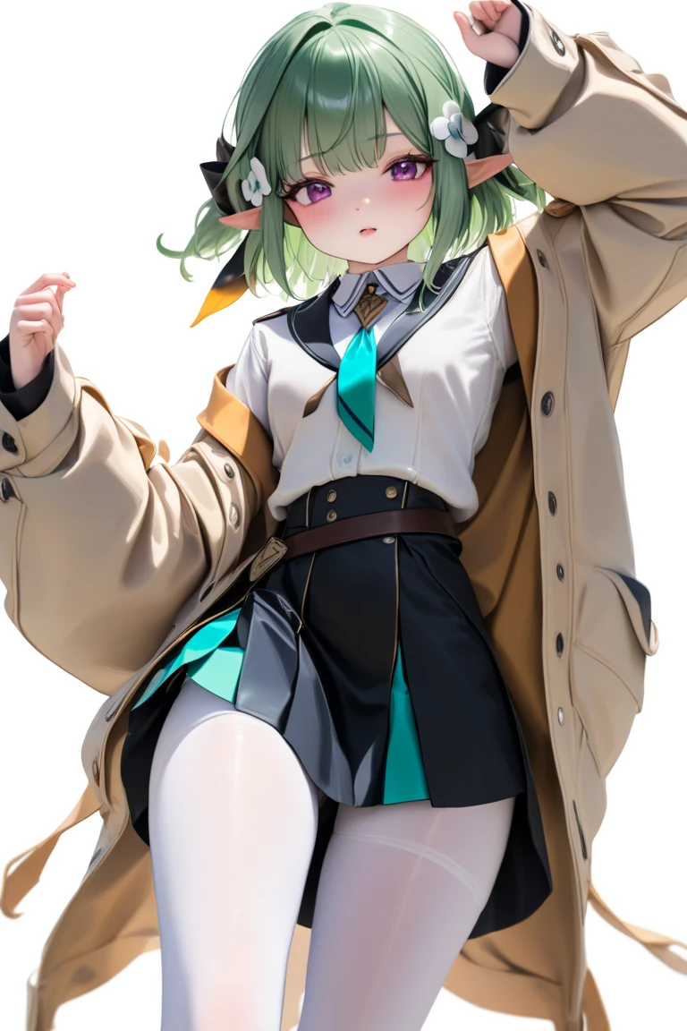 <lora:castelle>,castelle,1girl,solo,green hair,white background,cowboy_shot,skirt,<lora:a31cosv2_last:0.9>,, masterpiece, best quality, very aesthetic, absurdres