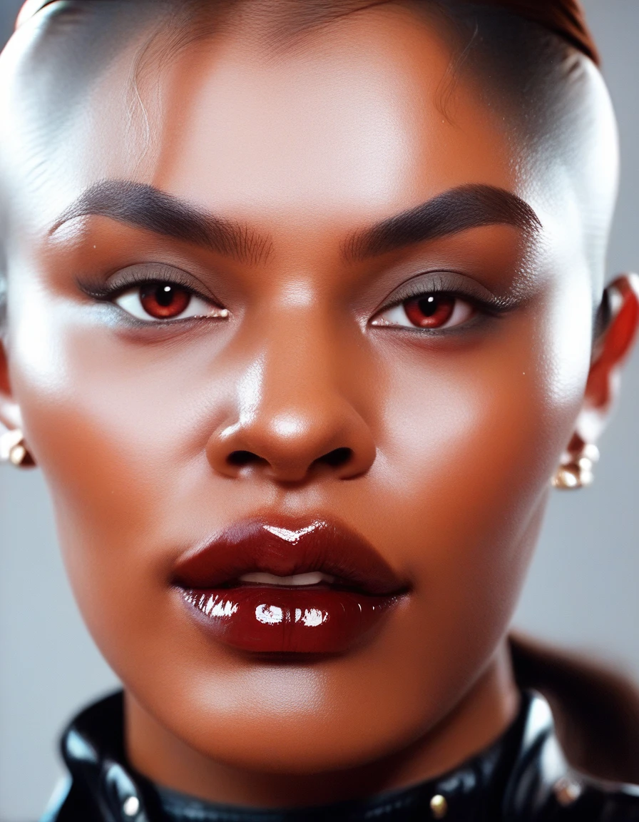 score_9, score_8_up, score_7_up, score_6_up, photorealistic, close up, a girl, black skin, dark red lips, glossy smoky eyes, moles, ponytail, retro leather jacket <lora:makeup_master_pony_v2:1>