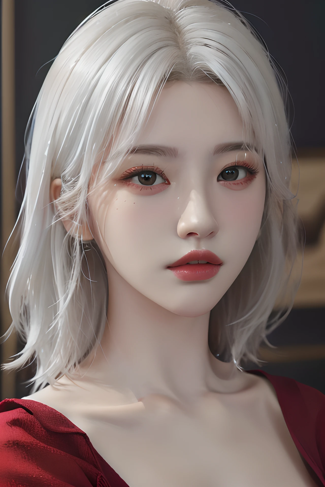 (4k, best quality, highres, absurdres, masterpiece:1.21), (realistic:1.331), detailed and intricate,
1girl, white hair, red shirt, <lora:girlslike_jt:0.8>