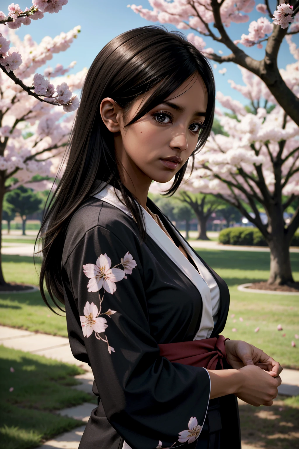 ((ultra detailed, masterpiece, absurdres))
 <lora:MEBrooks:0.8>
MEBrooks, 1girl, brown eyes, dark skin, black hair, long hair, yukata, japan, cherry blossoms, hair ornament