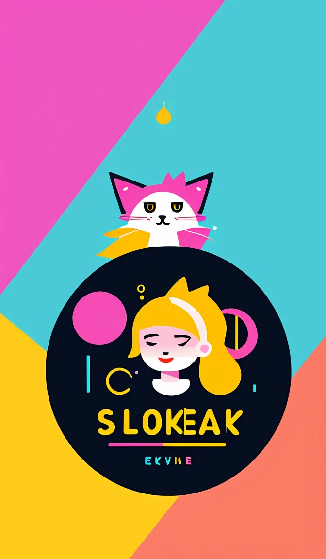 material design minimalist logo for an online store that sells art by elokitty. cute cyberpunk kawaii aesthetic. vector art illustration, girl, made with illustrator, trending on artstation hq, deviantart, vibrant colors, digital art, logotype, 8 k post - processing, smooth, clear lines, sharp focus, winning award masterpiece