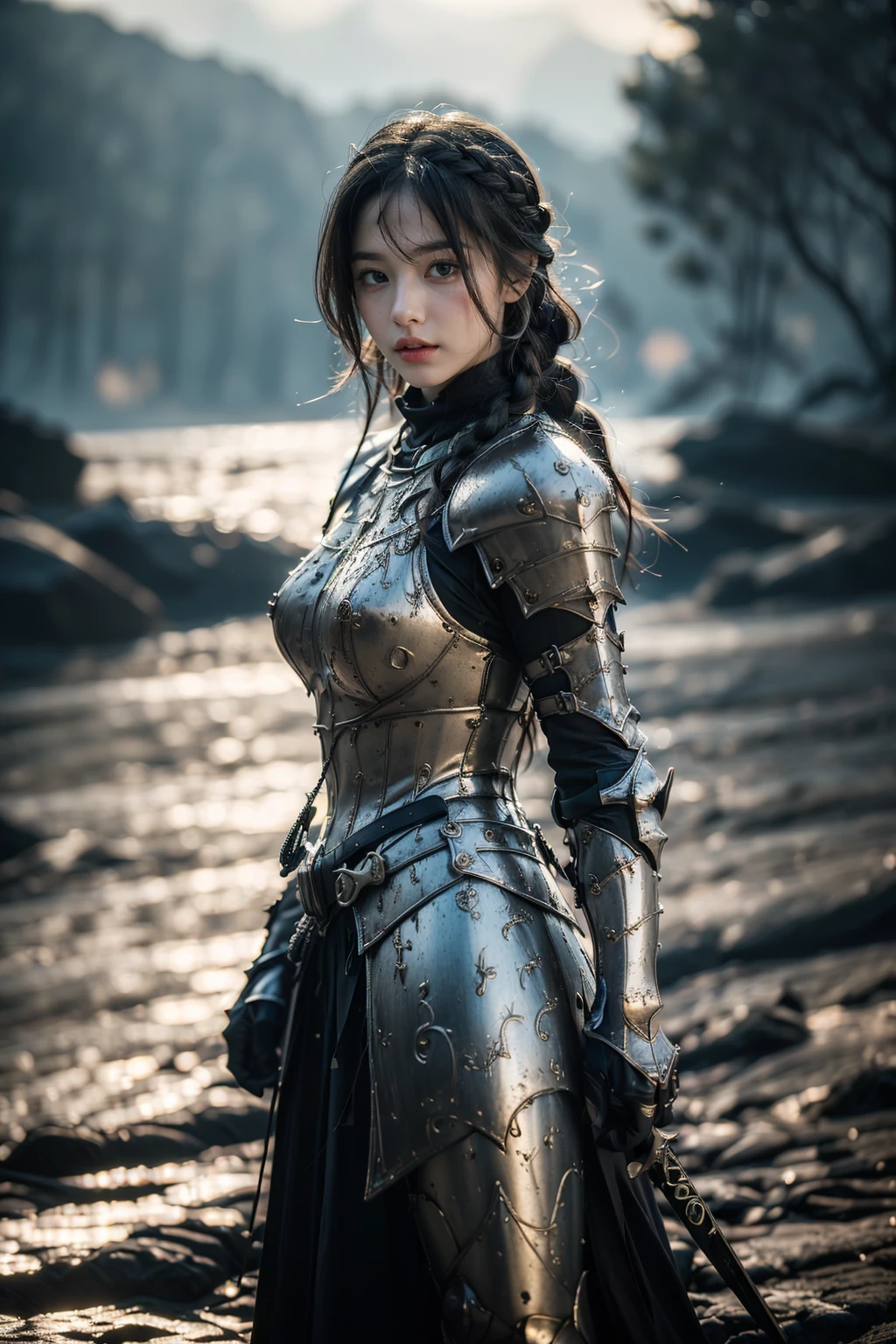 "Show Bristleback (Rigwarl) from DOTA game in her Thunder attire, with electrified quills and armor that crackles with lightning, have massive k-cups, in the midst of a thunderstorm with dark clouds and flashing lightning."