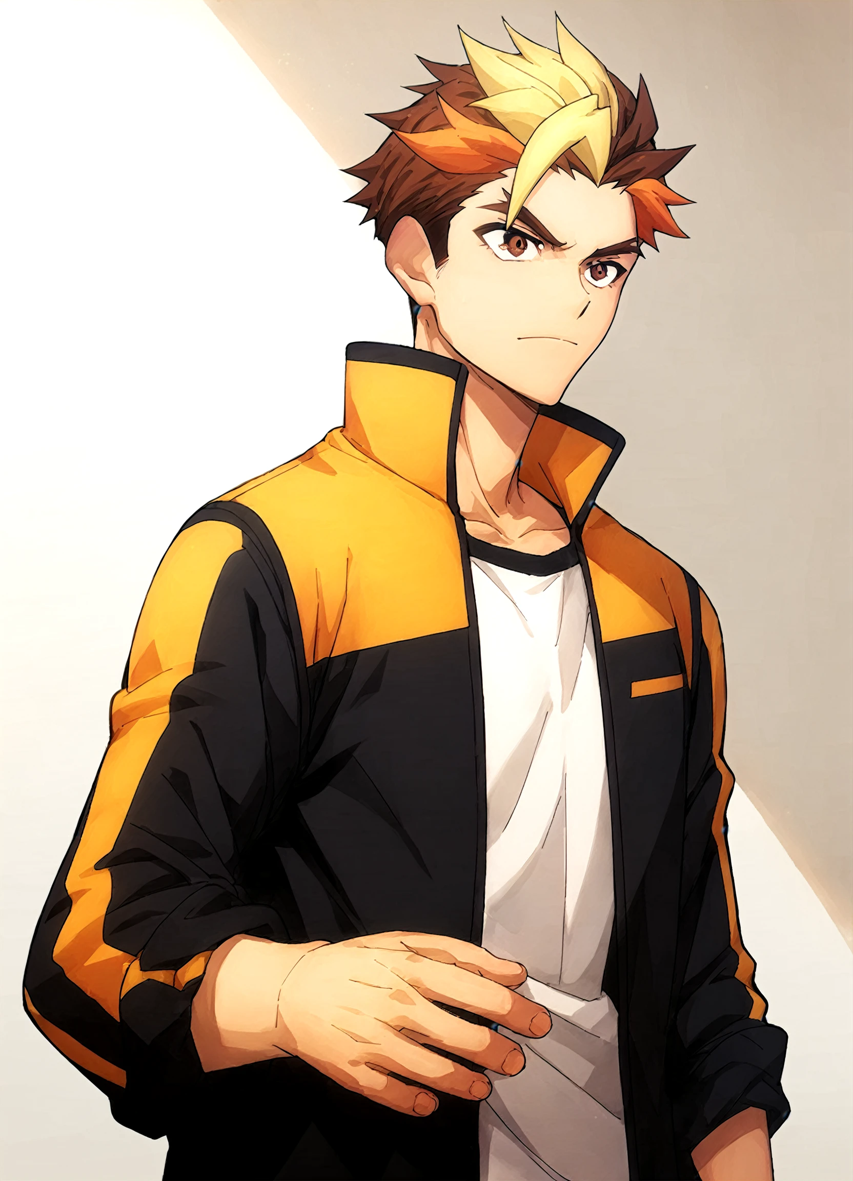 score_9,score_8_up,score_7_up,score_6_up,score_5_up,score_4_up,<lora:shun-10>,1boy,blonde hair,brown eyes,jacket,male focus,multicolored hair,shirt,shun,solo,upper_body,