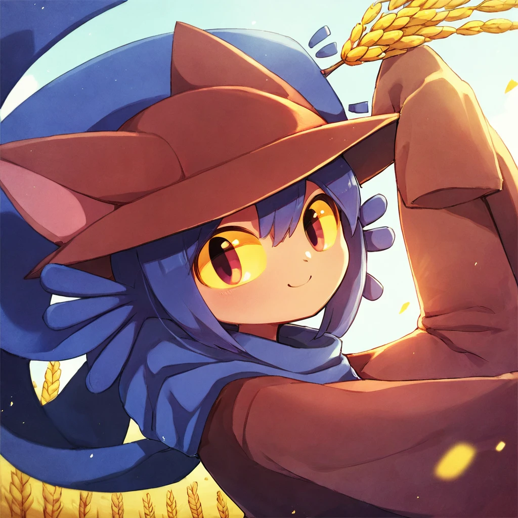 <lora:Niko:1>,1girl,solo,niko \(oneshot\),slit pupils,yellow sclera,cat hat,blue scarf,brown dress,long sleeves,black legwear,looking at viewer,smile, wheat field,, (score_9,score_8_up,score_7_up), anime style, beautiful detailed skin, beautiful eyes, detailed face, best quality, high quality,