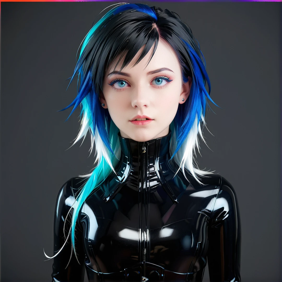 <lora:neckcorset_v2:0.5> pale skinned young emo goth girl with multicolored hair and blue eyes,, Masterpiece;highly detailed; extreme,octane render, zbrush, blender, 3d,post-processing,HDR; lightning; volumetric; cinematic; ray tracing; RTX;radiant light rays,subsurface scattering,soft edge lighting,realistic shadows;vibrant colors,high-res, 8k,16k,32k,Playful shadows dance across her face,