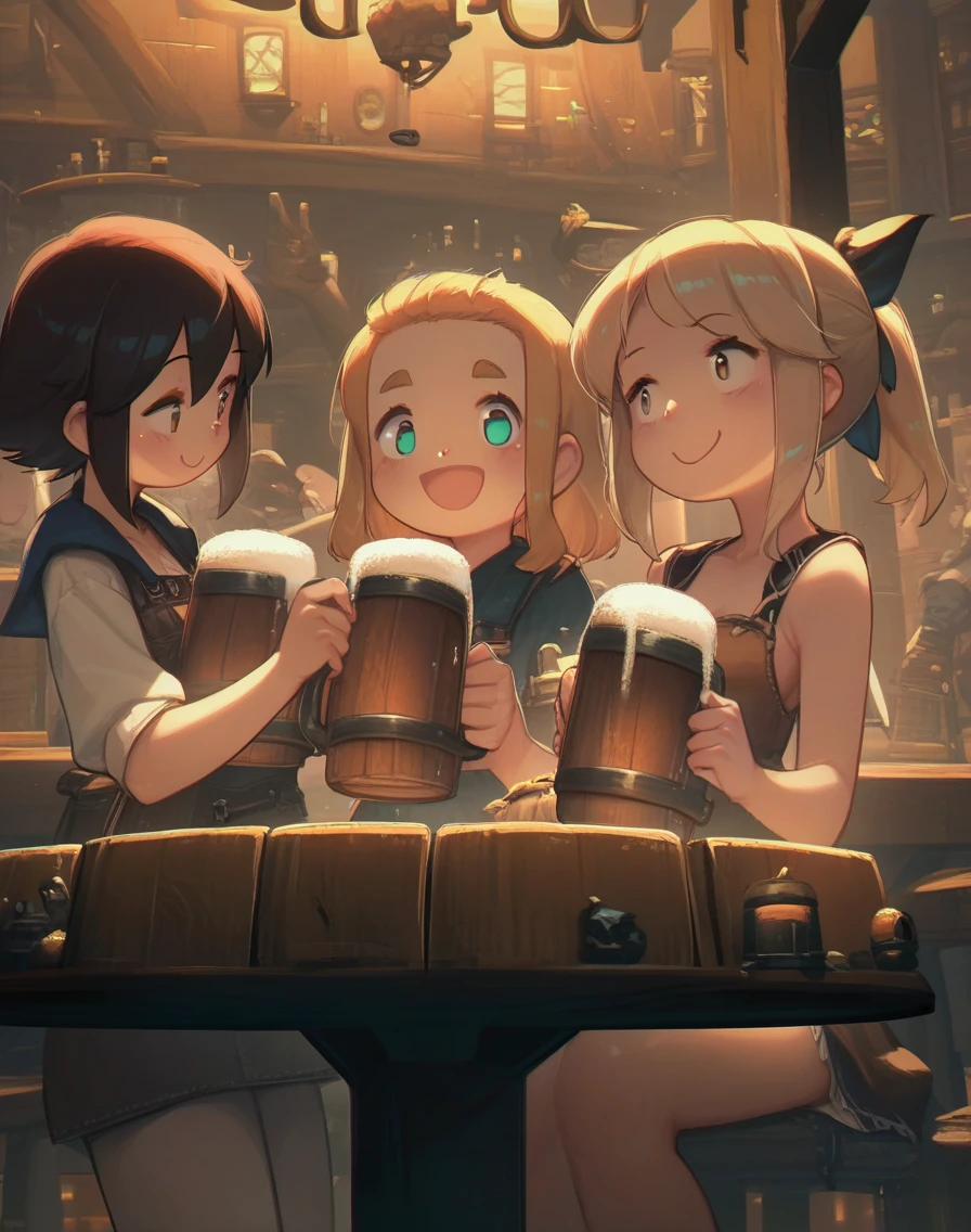 score_9, score_8_up, score_7_up,score_6_up, 3girls drinking in a tavern, in a round table, beer mug, smile, candlelight,
<lora:porforever_style_pony6_v2-000020:1>