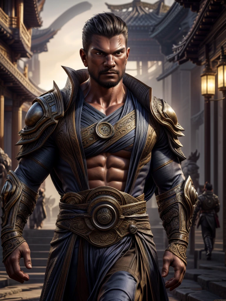 (realistic), (photorealistic), ((masterpiece)), ((best quality)), (detailed), cinematic, dynamic lighting, soft shadow, detailed background, photography, depth of field, intricate, detailed face, subsurface scattering, realistic eyes, muscular, manly, photo of a handsome temulchsd, silk4rmor, wearing silkpunk coat, science fiction, silkpunk fantasy background, ancient east asian theme, dynamic pose,
<lora:Concept Perfect Eyes:0.8> <lora:Add More Details:0.8> <lora:TMCHSD2.22:0.7>
