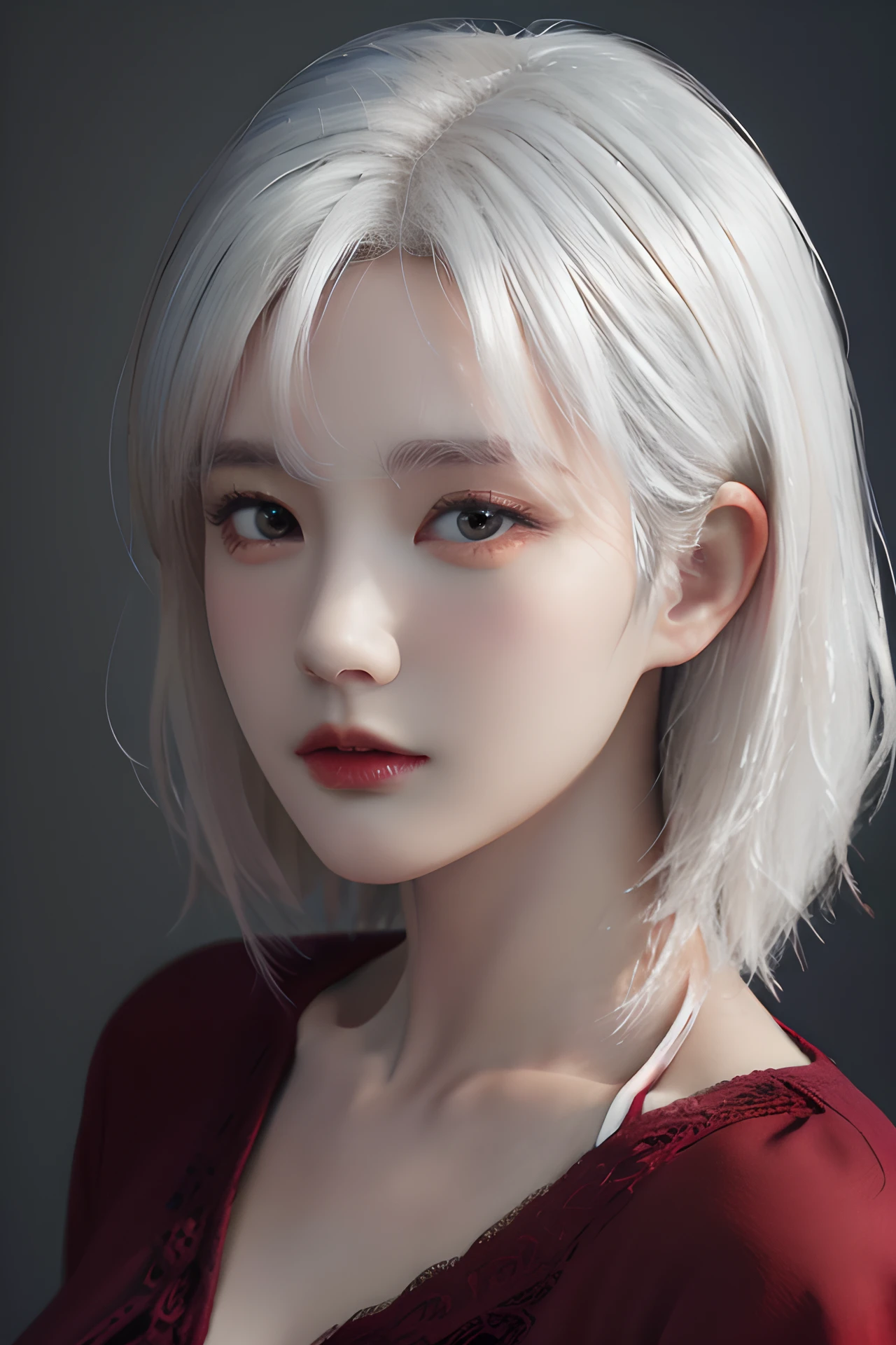 (4k, best quality, highres, absurdres, masterpiece:1.21), (realistic:1.331), detailed and intricate, 
1girl, white hair, red shirt, <lora:girlslike_lyt:0.7>