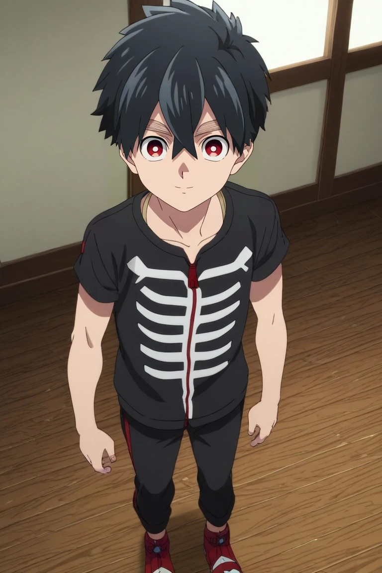 score_9, score_8_up, score_7_up, source_anime, rating_safe, , anime screencap, anime coloring, , looking at viewer, , 1boy, solo, male focus, <lora:kabane_kusaka_pony:0.9>, kabane_kusaka, black hair, red eyes, short hair, hair between eyes, from above, full body, ayers rock, indoors, dark, w arms, seductive smile, , <lora:sdxl_lightning_8step_lora:1>
