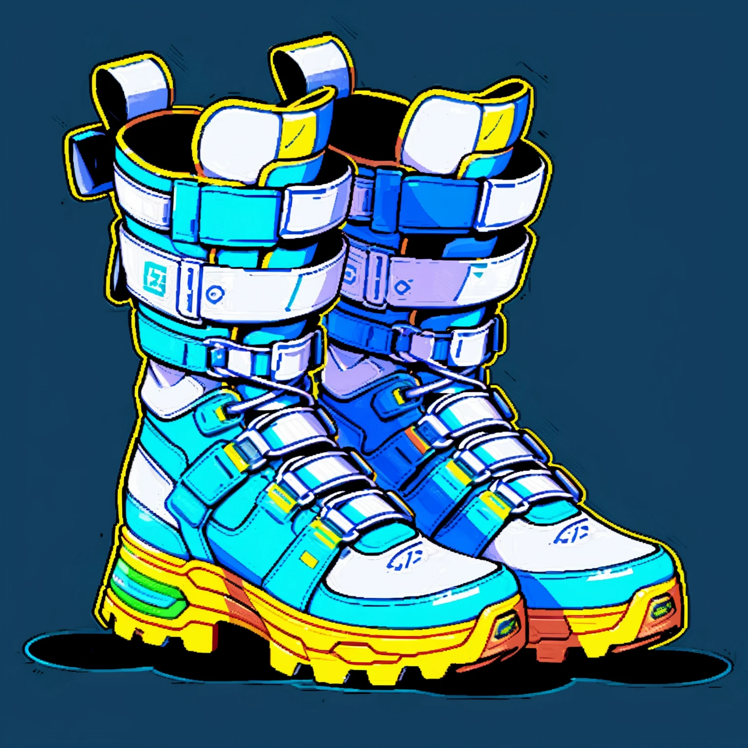 HEZI, game equipment items, ICONS, Cyberstyleï¼shoe, black background, no humans, shoes, simple background, sneakers, cable, solo, white footwear, outline, science fiction, sitting, still life, pants, nike, white outline, full body<lora:èµå游æéå
·-000016:0.7>,