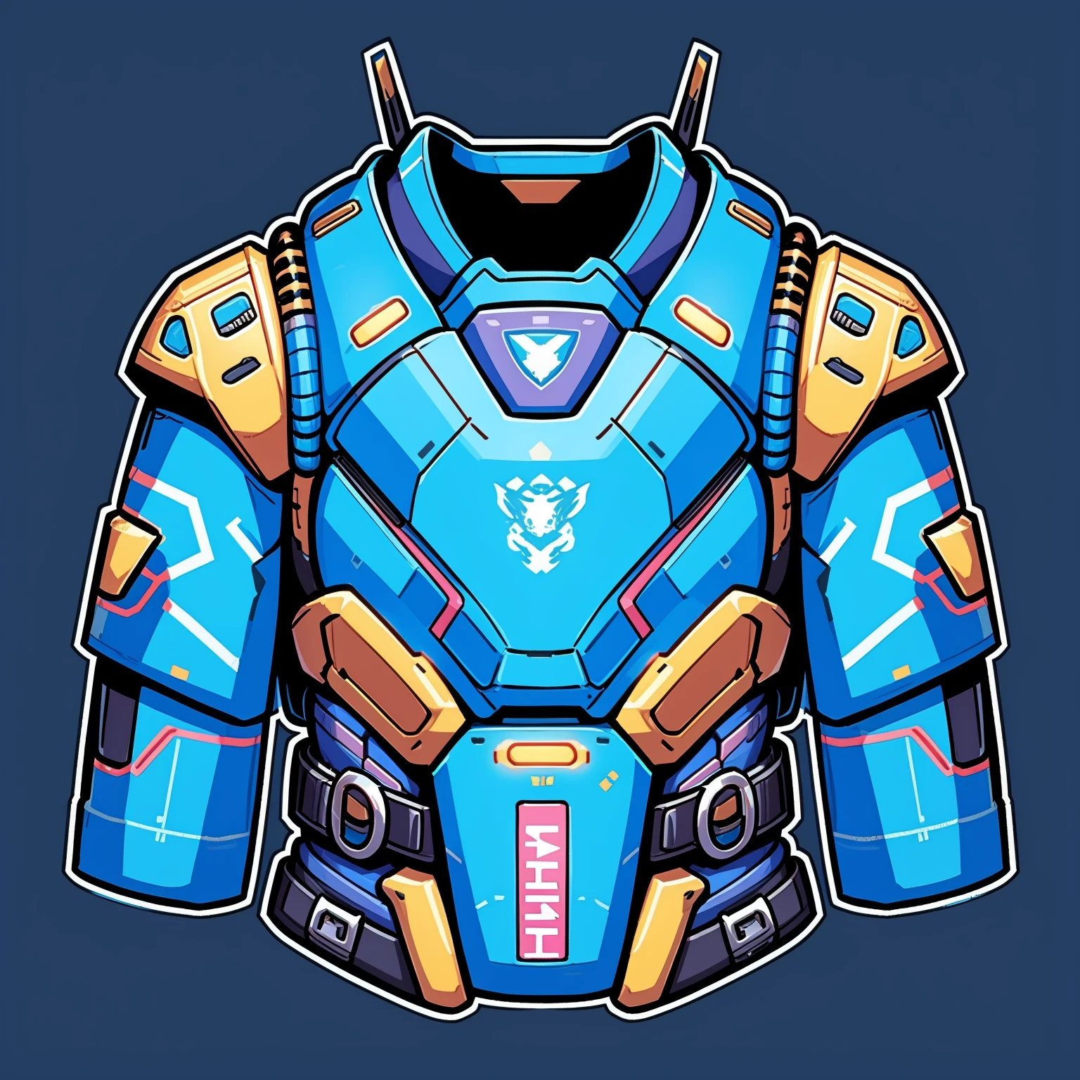 HEZI,game equipment items,ICONS,Cyberstyle,breastplate,solo,straight-on,science fiction,glowing,no humans,cable,looking at viewer,robot,cropped torso,blue background,official alternate costume,portrait,power armor,upper body,horns,screen,armor,1girl,simple background,mecha,black background,helmet,<lora:èµå游æéå
·-000016:0.7>,
