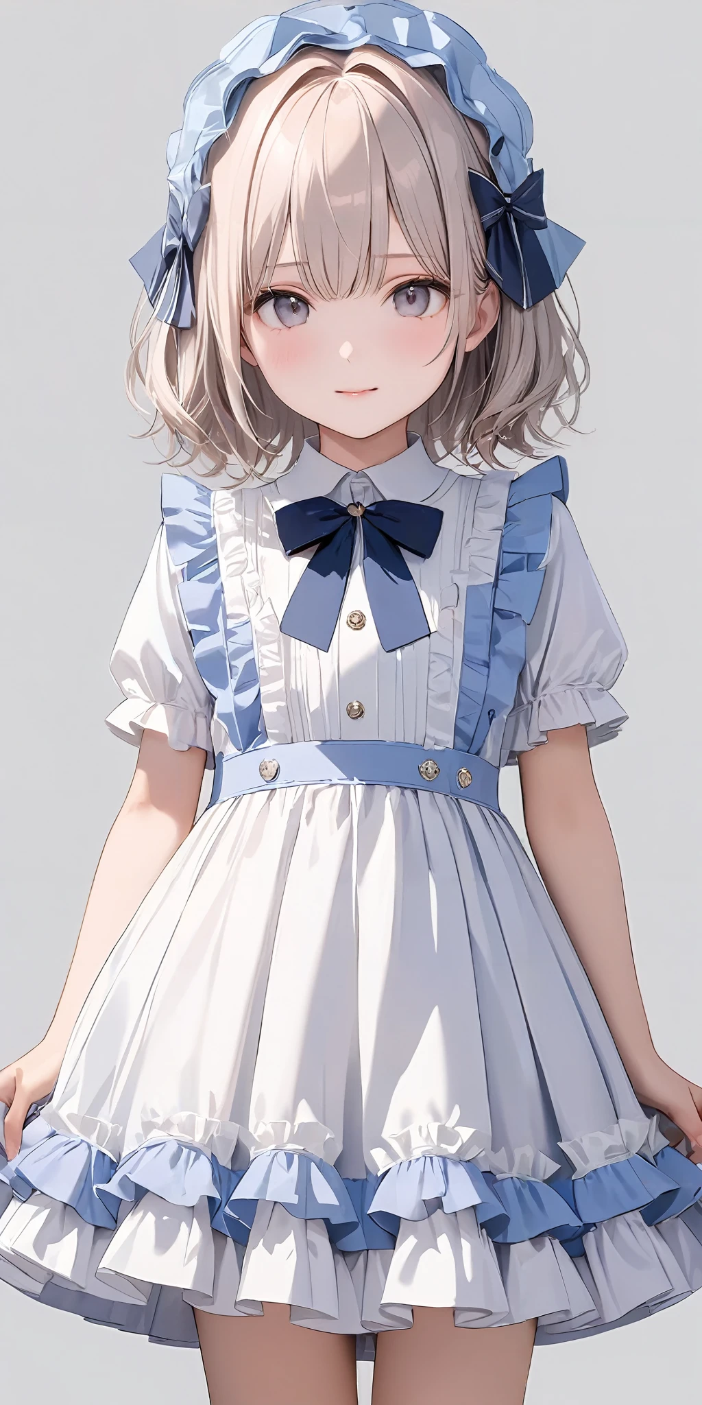 masterpiece,ultra-detailed,best quality,8K,illustration,cute face,clean skin ,shiny hair,girl,simple background, cowboy shot,
<lora:add-detail-xl:1> <lora:gothic dress_XL_V1.0:1.2> jyojifuku, dress, frills, hair bow, ribbon