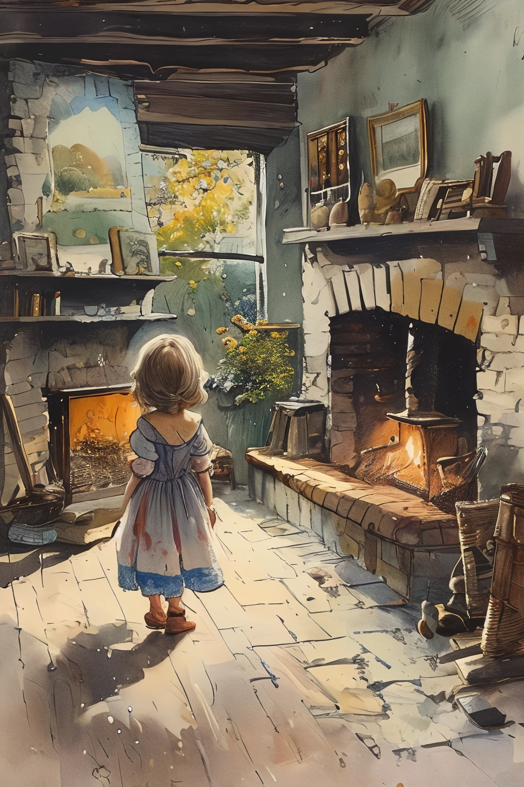 masterpiece,best quality,<lora:tbh131-:1>,idolmaster cinderella girls,illustration,painting,style of E. H. Shepard