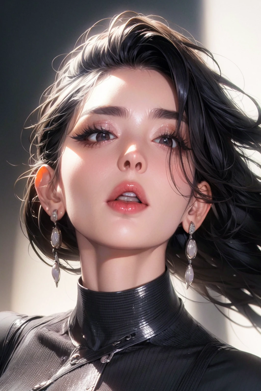 white_background,simple_background,
1girl,curvy,cameltoe,
oil,shiny_skin,black eyes,one-eyed,long_eyelashes,slender_waist,gigantic breasts,big breasts,
(impossible_clothes:1.5),tight,shiny_clothes,black_bodystocking,
masterpiece,best quality,extremely detailed cg unity 8k wallpaper,reality,realistic,highres,Photorealistic,Megapixel,Super-Resolution,Ultra-HD,outstanding,Surrealistic,Hyperrealistic,
Cinematic Lighting,Ray Tracing Global Illumination,Ray Tracing Ambient Occlusion,
full body,full_shot,bokeh,
<lora:gulinazhaV2:1>,<lora:add_detail:0.5>,<lora:å¢å ç»è:0.5>,