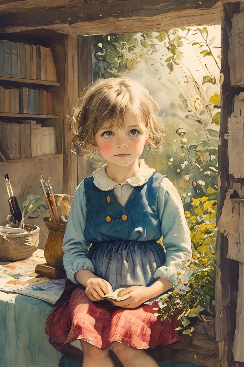 masterpiece,best quality,<lora:tbh131-:0.8>,portrait of girl,illustration,painting,style of E. H. Shepard,