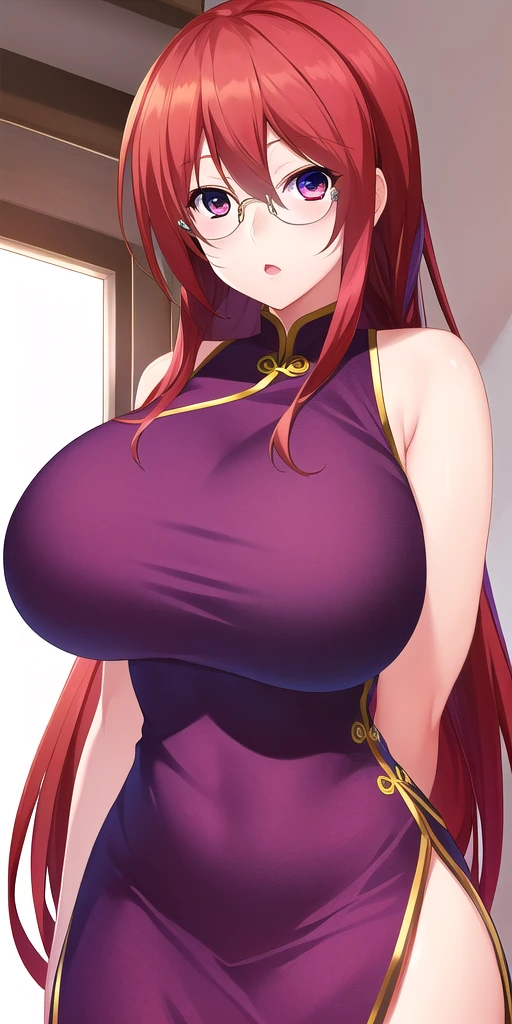 <lora:MatsuV2:0.7> matsusekirei, huge_breasts, standing, solo, china_dress, glasses, ,, masterpiece, best_quality, detailed_face, detailed_eyes, highres, beautiful, detailed, absurdres,